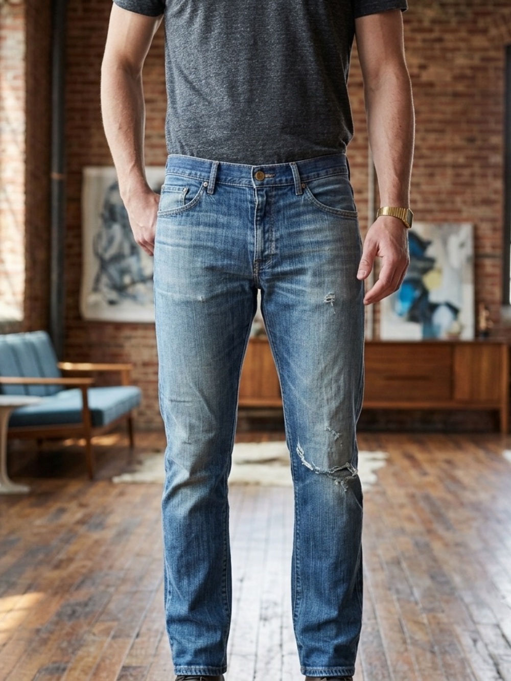 Raleigh Denim Workshop Jones Slim Straight Jeans Size 32 Handcrafted Distressed